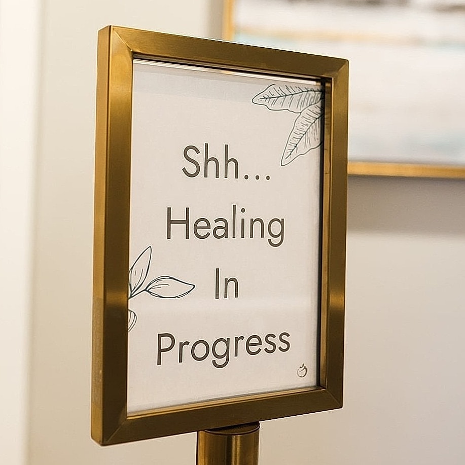 Sign indicating healing process in progress.