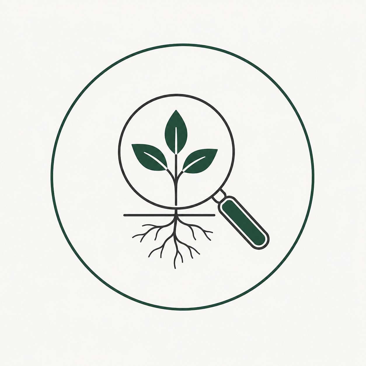 Magnifying glass focusing on a plant and roots