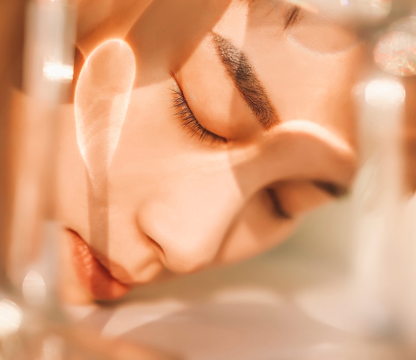 Close-up of a peaceful sleeping face.